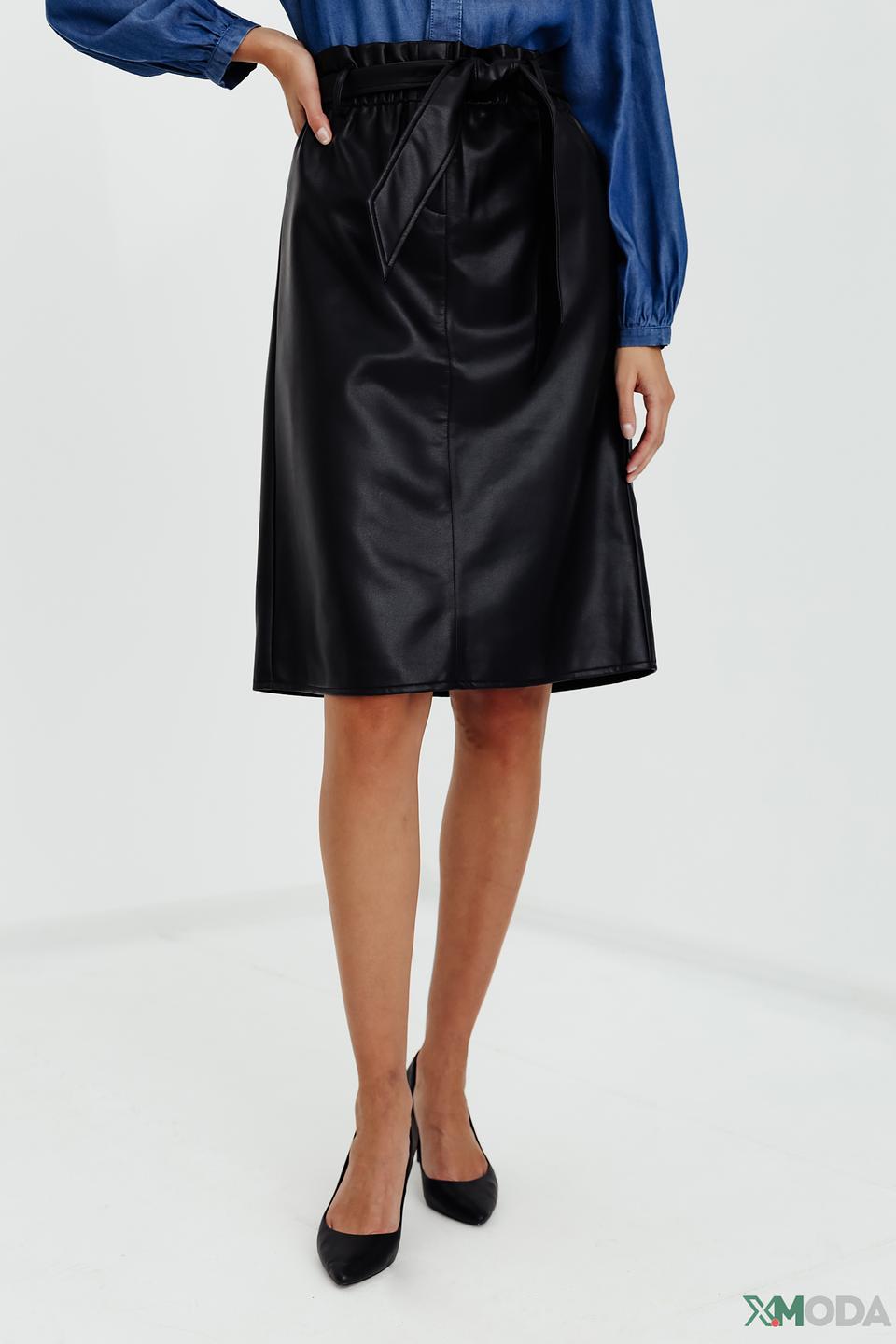 Юбка Pezzo из экокожи с поясом чёрная
