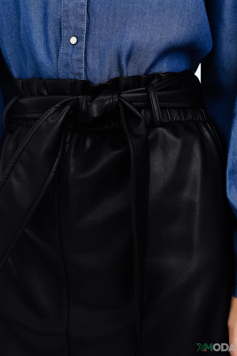 Юбка Pezzo из экокожи с поясом чёрная