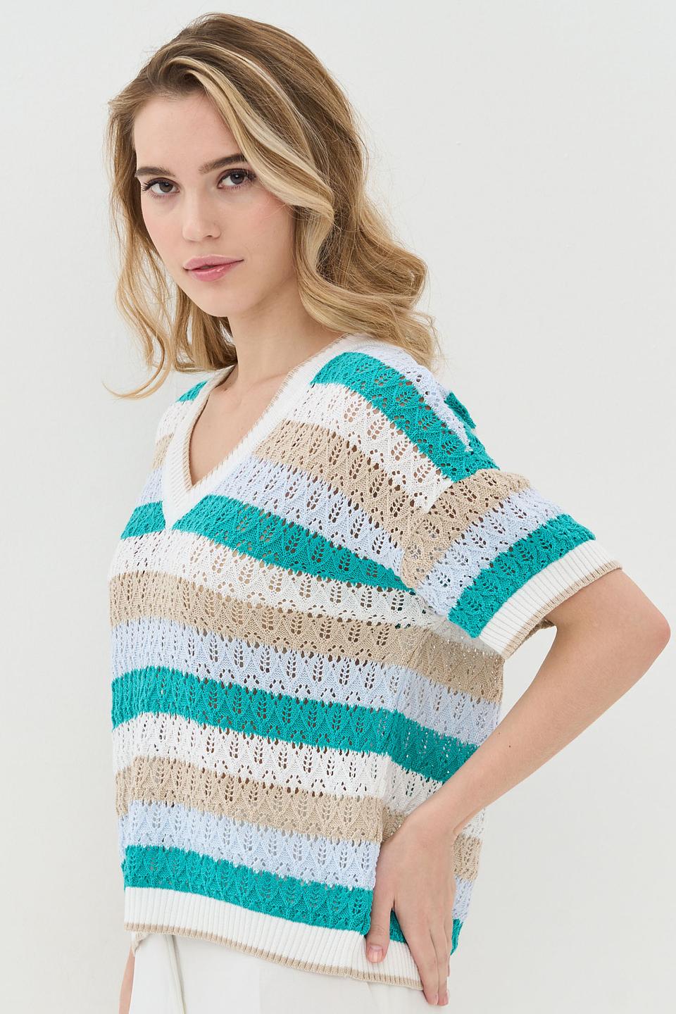 Джемпер VAY в полоску голубой