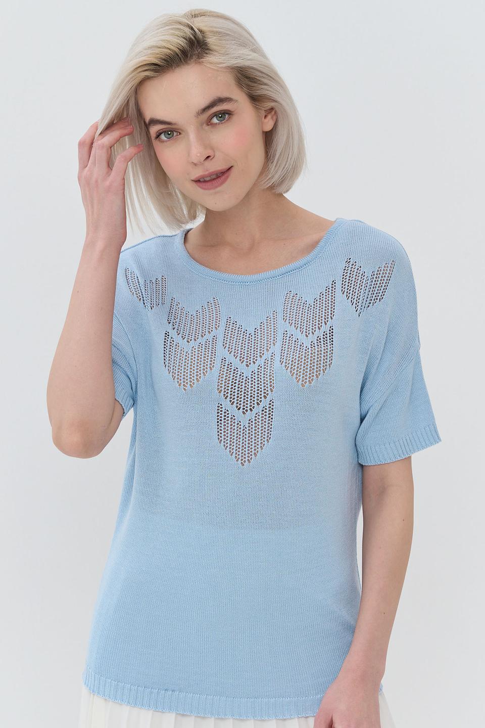 Джемпер VAY голубой с ажурным узором