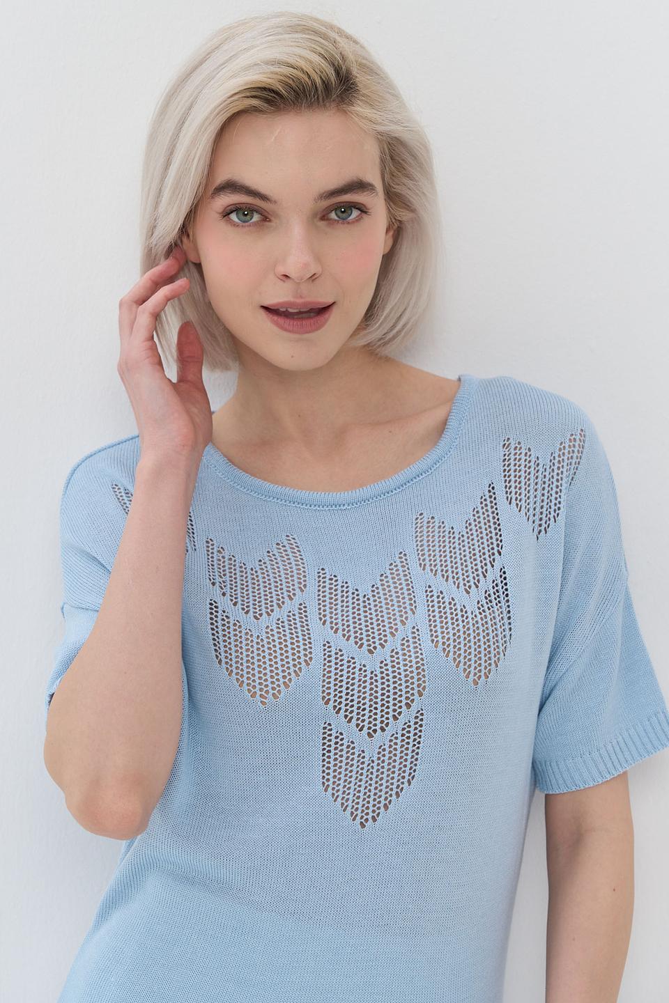 Джемпер VAY голубой с ажурным узором
