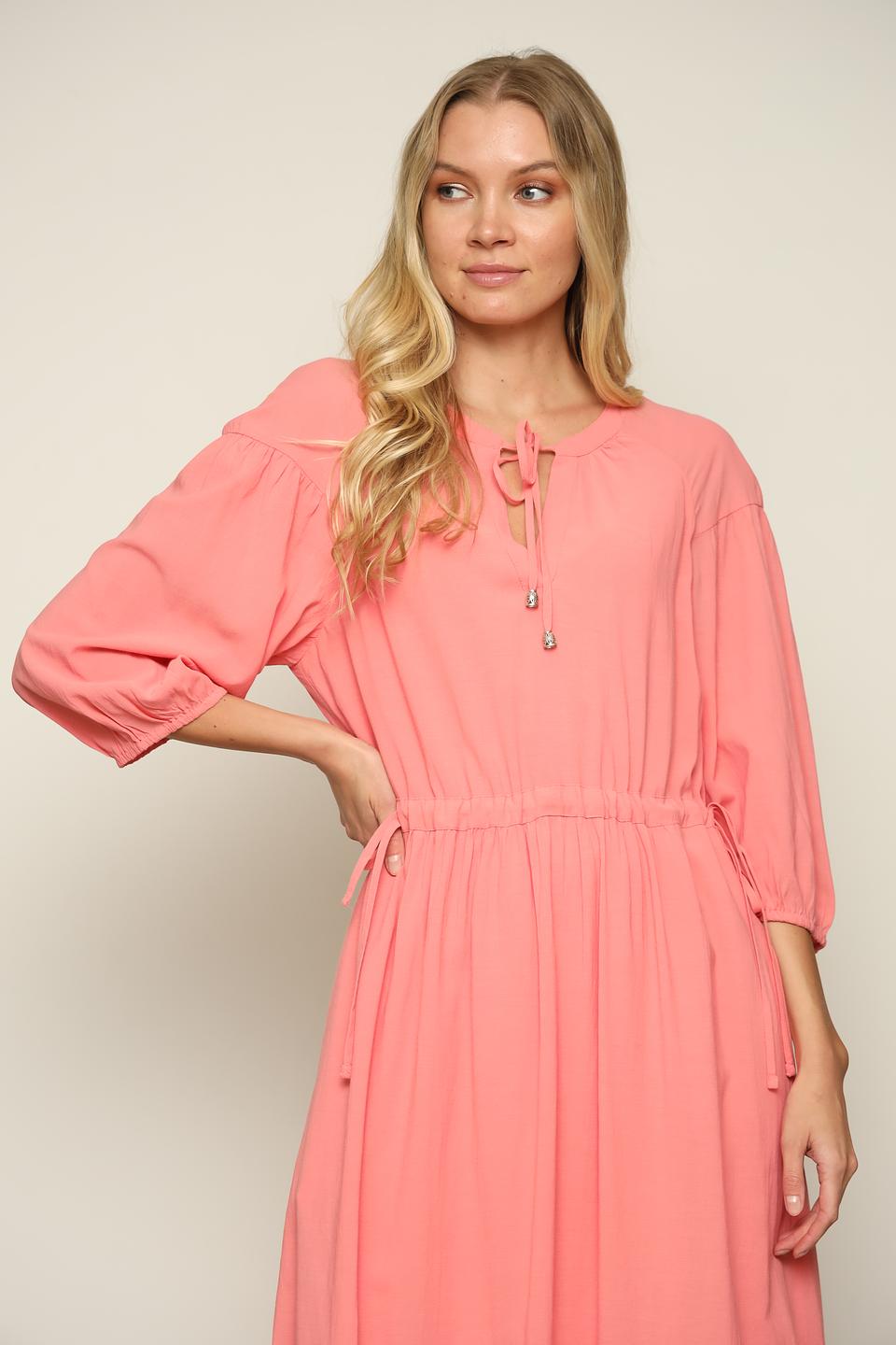 Платье Oui коралловое с рукавами-фонариками