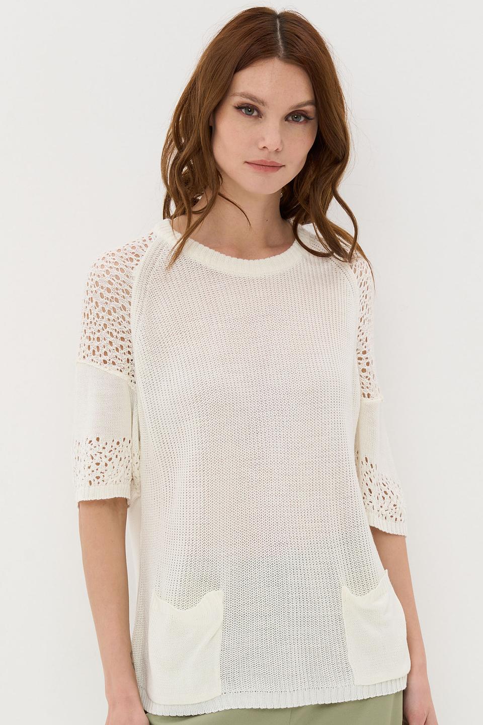 Джемпер VAY с ажурными рукавами белый