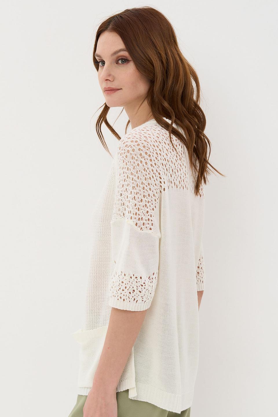 Джемпер VAY с ажурными рукавами белый