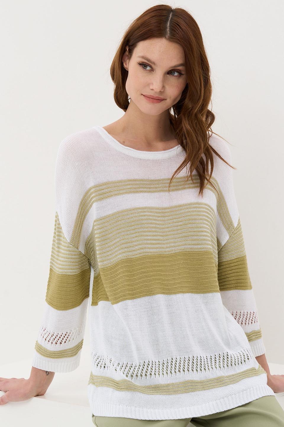 Джемпер VAY в полоску белый/зеленый