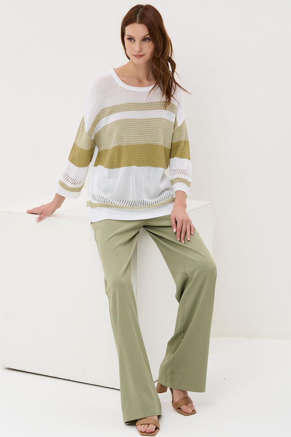 Джемпер VAY в полоску белый/зеленый