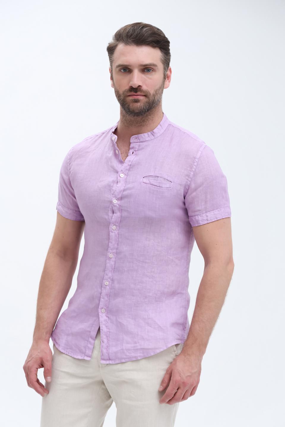 Рубашка Gaudi муж. лиловая с воротником-стойкой
