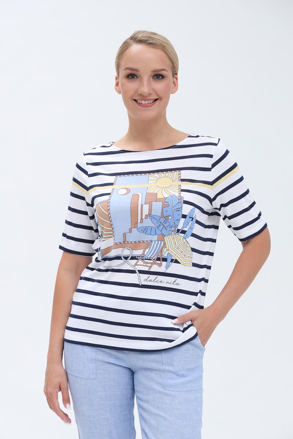 Футболка Olsen полоска с принтом