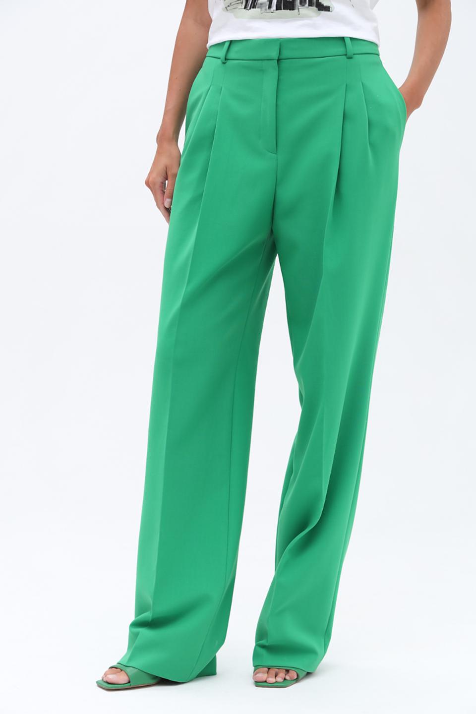 Брюки Hugo жен. зелёные широкие