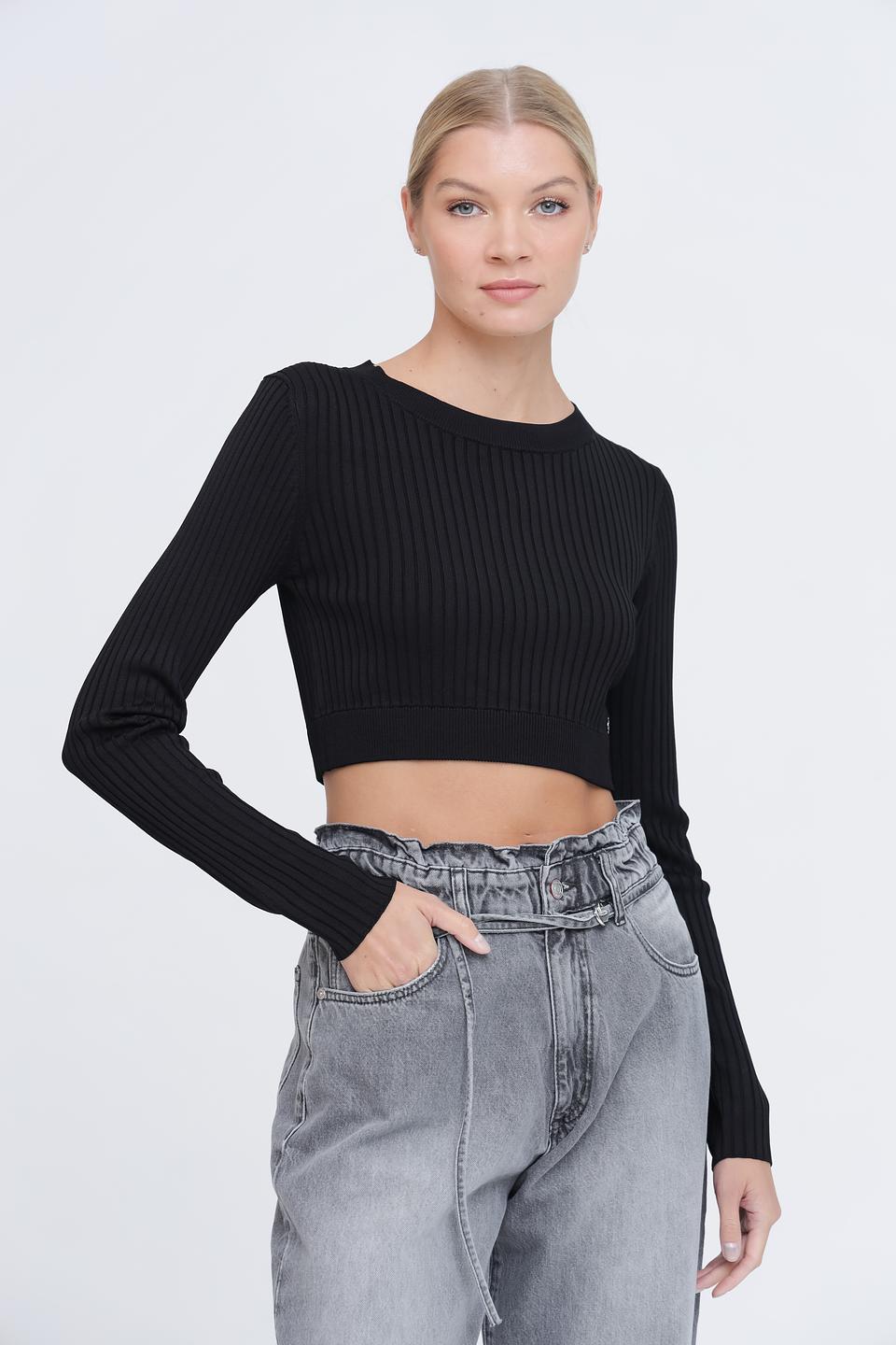 Топ Guess жен. чёрный с длинным рукавом