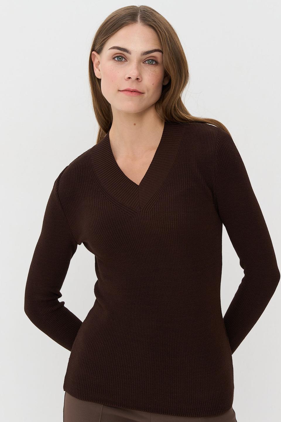 Джемпер VAY с V-образным вырезом коричневый