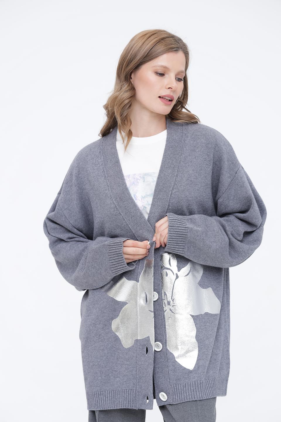 Кардиган Ice Play с оленем серый