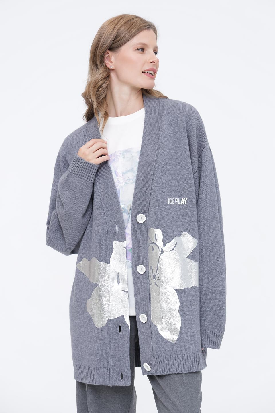Кардиган Ice Play с оленем серый