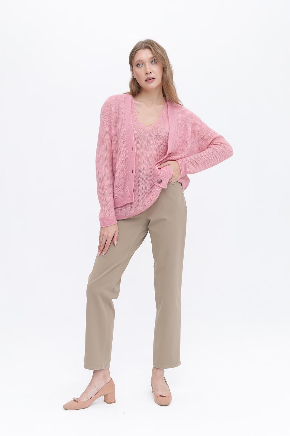 Жилет Lecomte розовый вязаный с V-образным вырезом