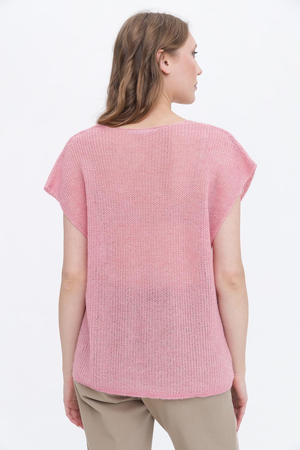 Жилет Lecomte розовый вязаный с V-образным вырезом