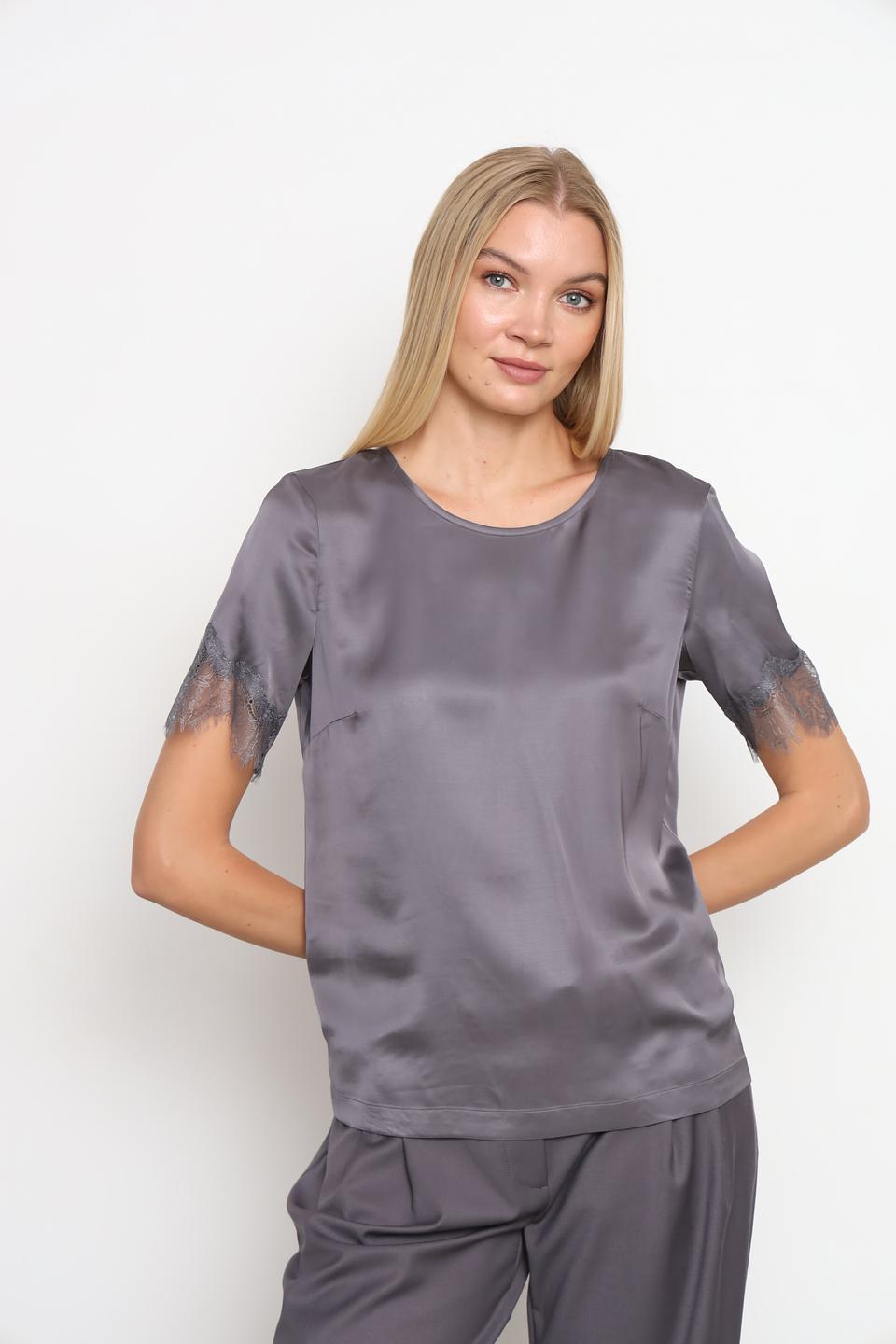 Блуза Patrizia Pepe серая с кружевом