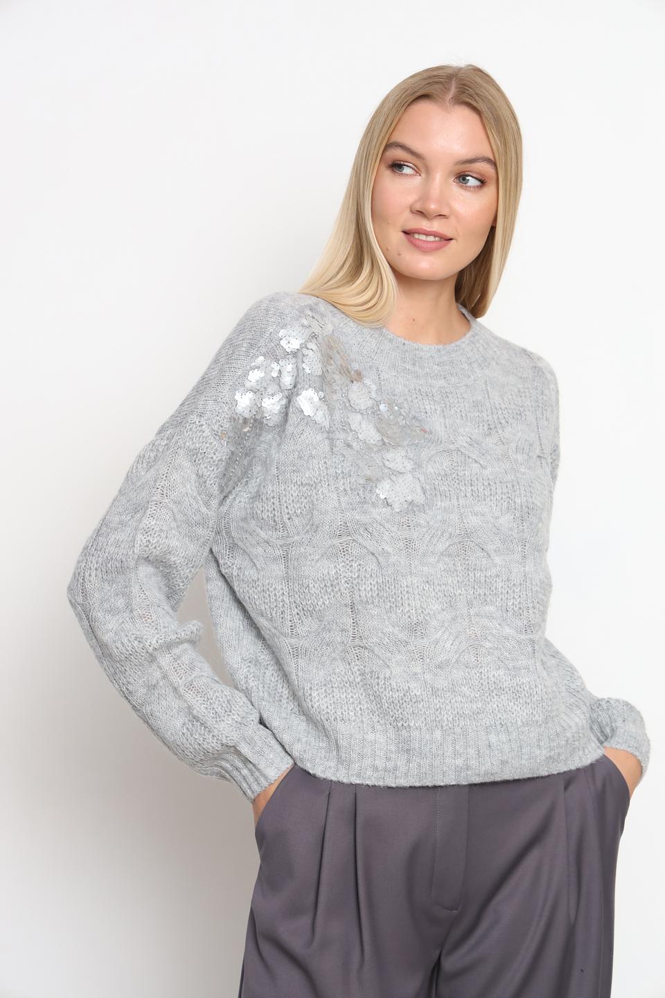 Пуловер Taifun с пайетками серый