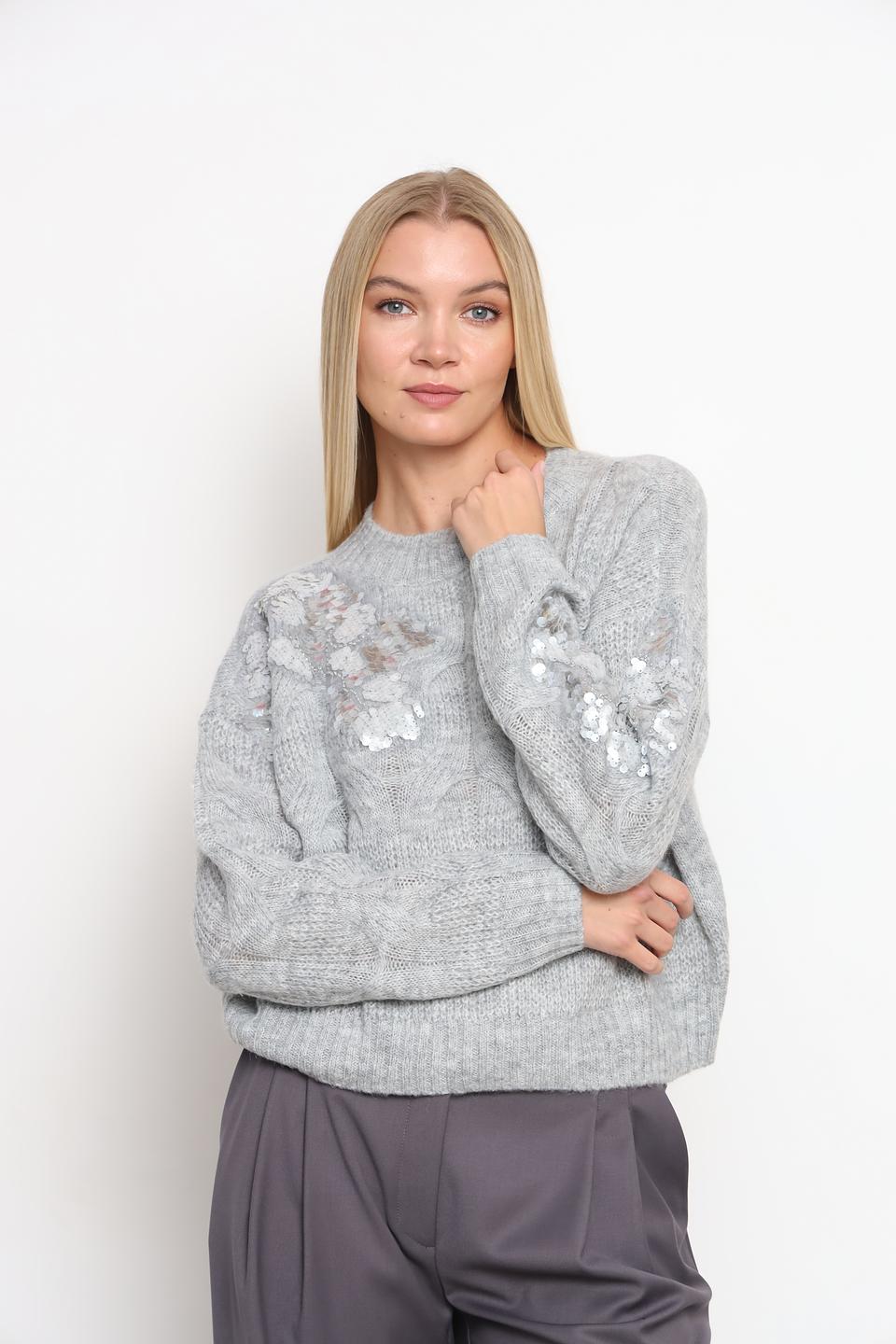 Пуловер Taifun с пайетками серый