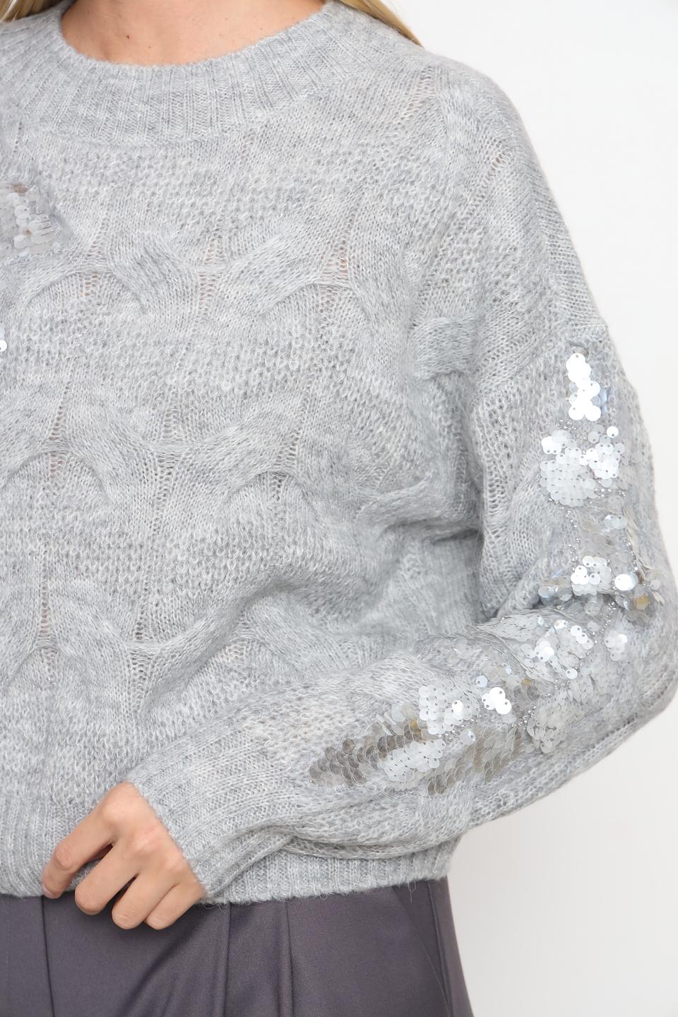 Пуловер Taifun с пайетками серый