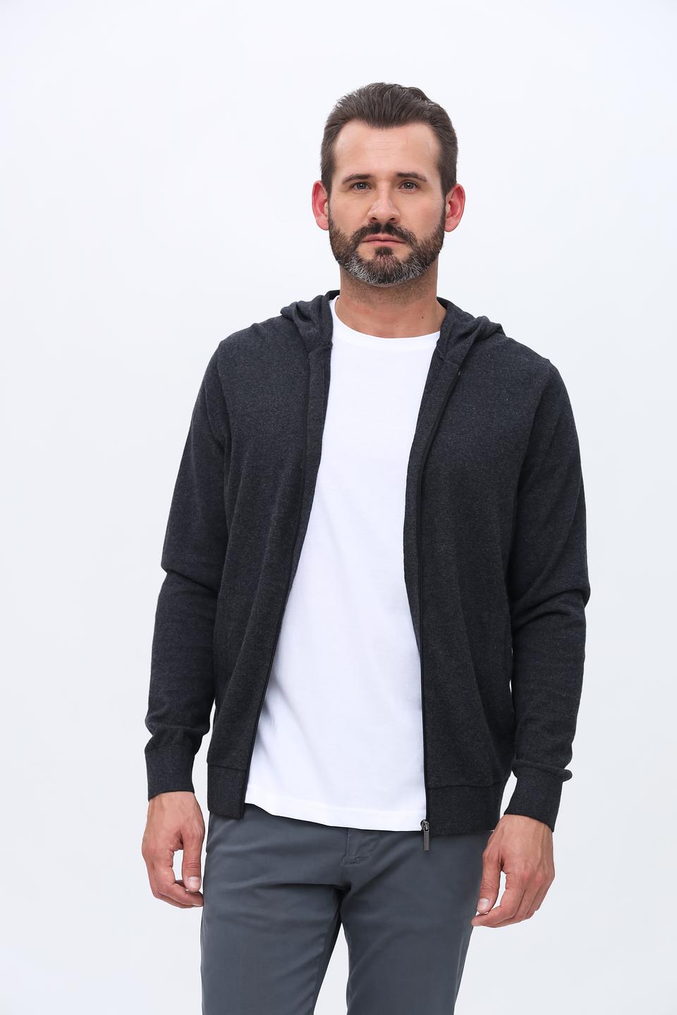 Кардиган Bugatti с капюшоном графитовый