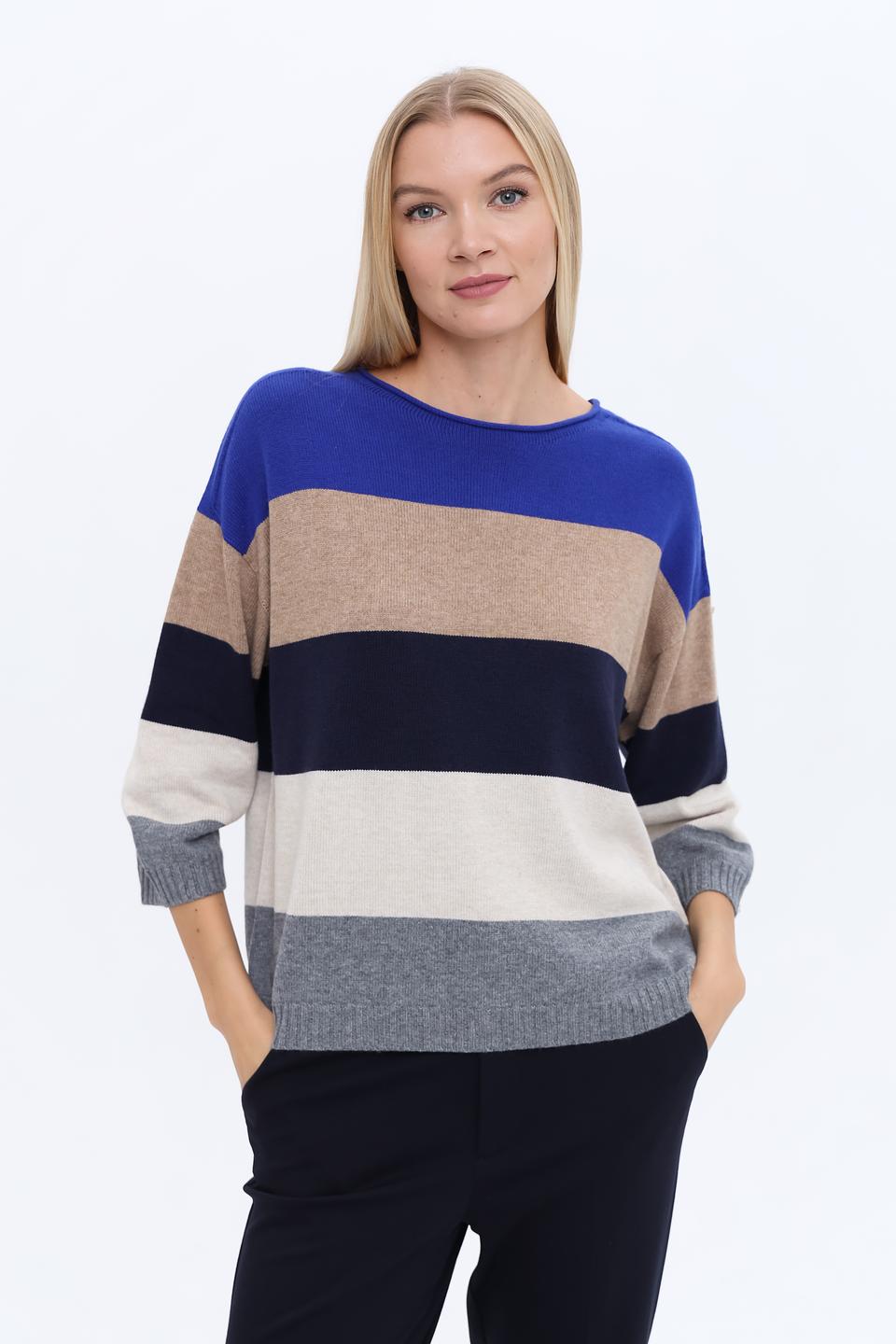 Пуловер Oui в полоску синий