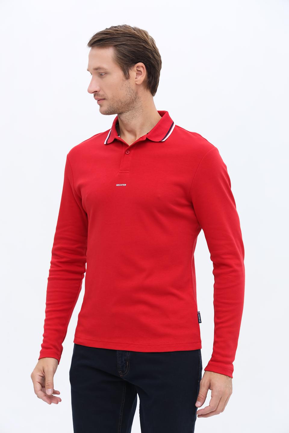 Поло Hechter муж. красное с длинным рукавом