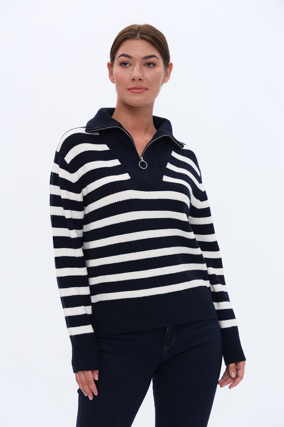 Пуловер Oui в полоску с молнией