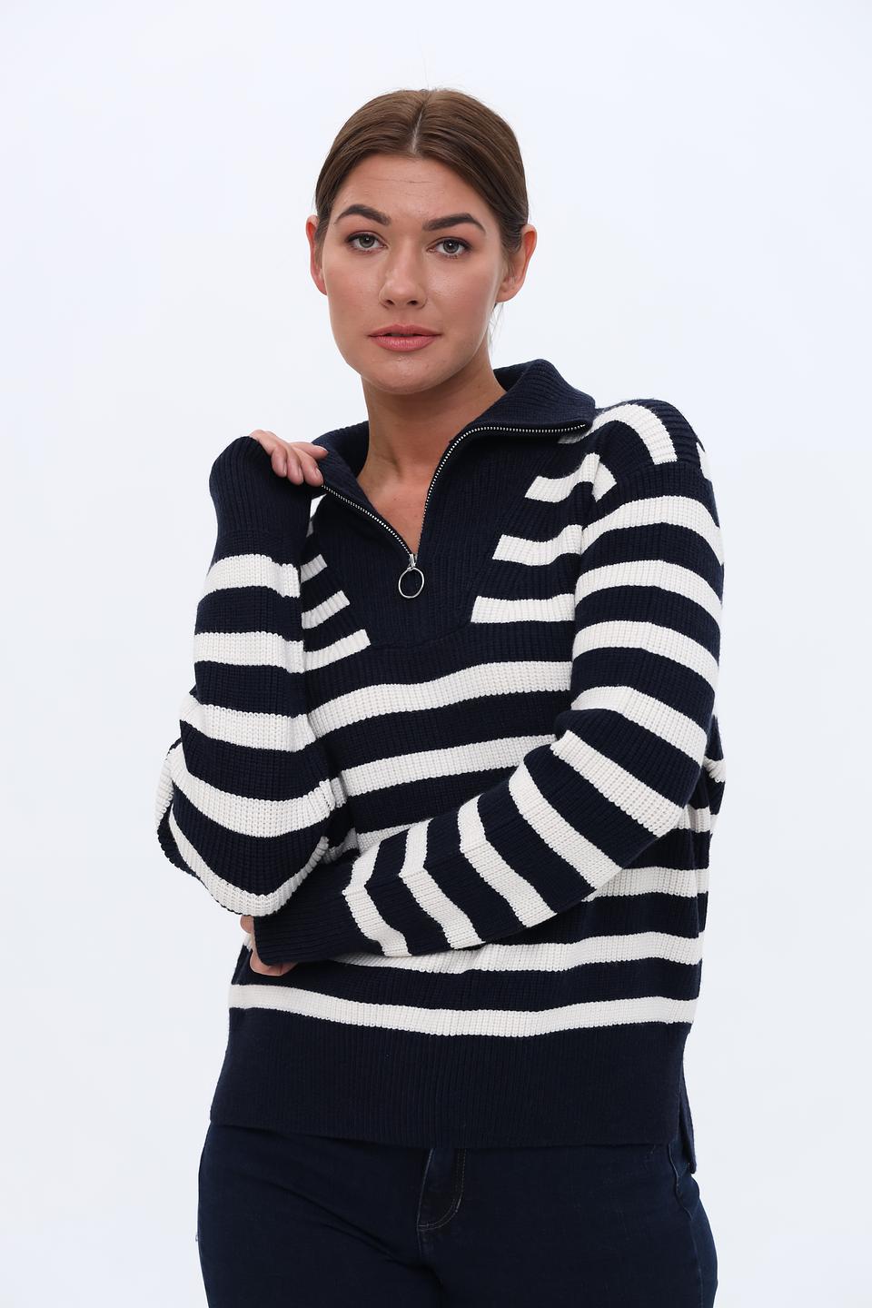 Пуловер Oui в полоску с молнией