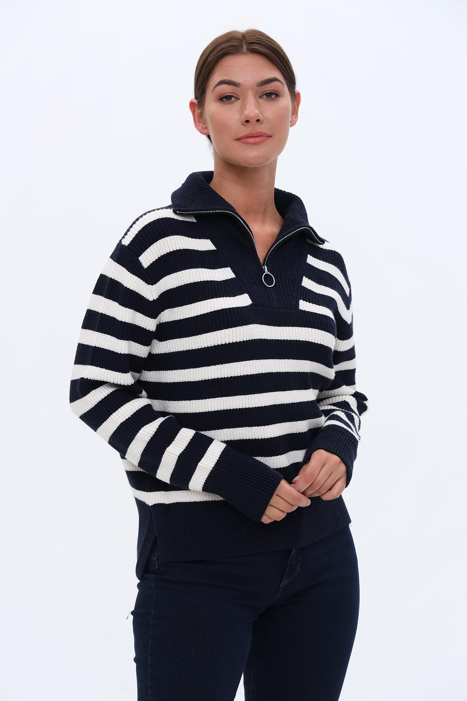 Пуловер Oui в полоску с молнией