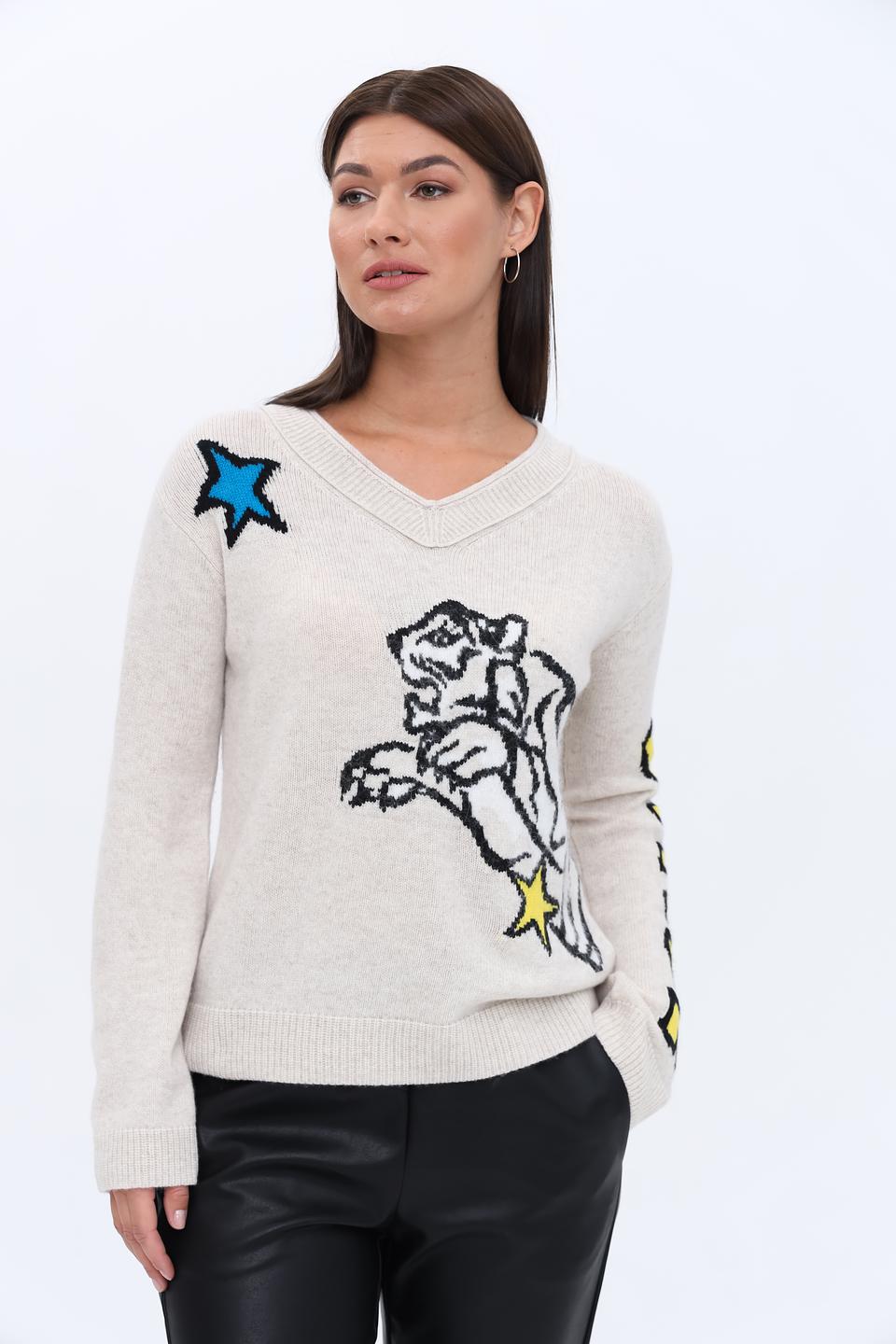 Пуловер Marc Cain с тигром бежевый
