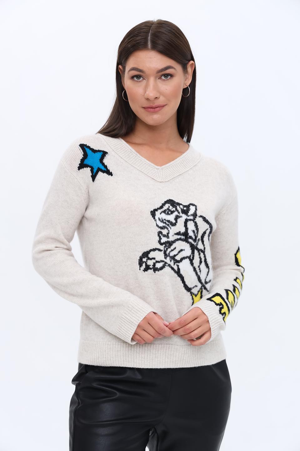 Пуловер Marc Cain с тигром бежевый