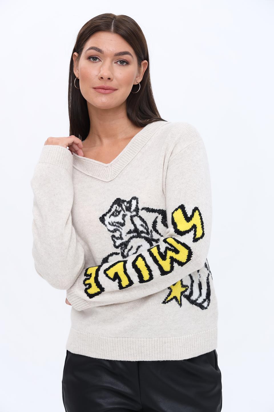 Пуловер Marc Cain с тигром бежевый