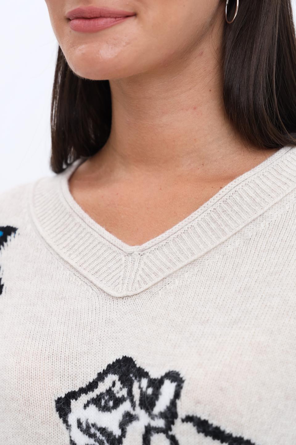 Пуловер Marc Cain с тигром бежевый