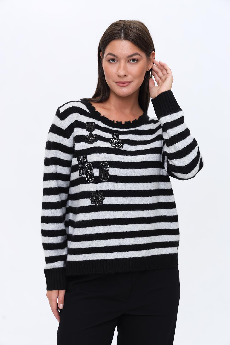 Пуловер Monari в полоску с декором