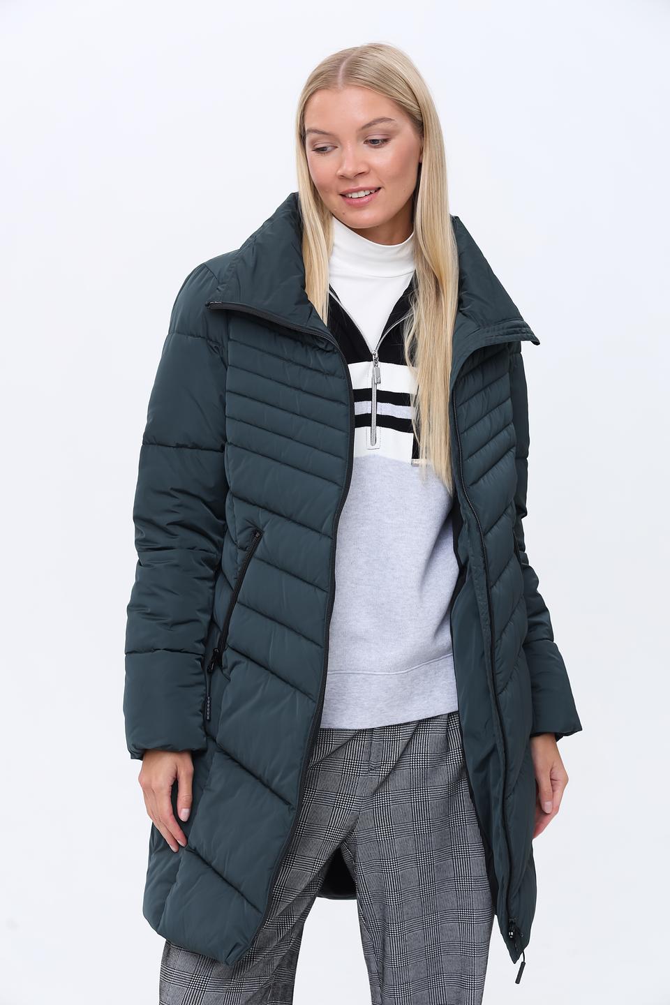 Пальто District стеганое тёмно-зелёное