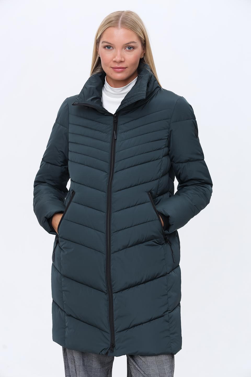 Пальто District стеганое тёмно-зелёное