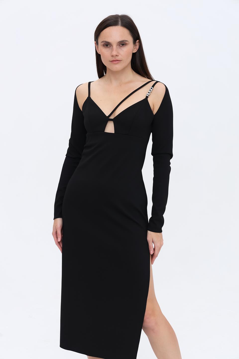 Платье Hugo черное с вырезом