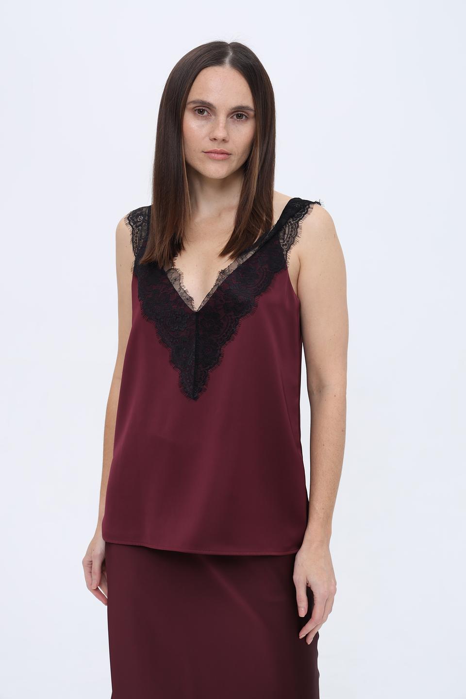 Топ Boss Black с кружевом бордовый