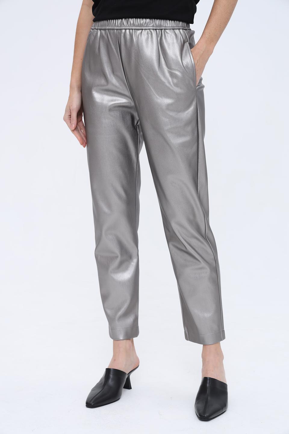 Брюки Leo & Ugo из экокожи серебристые