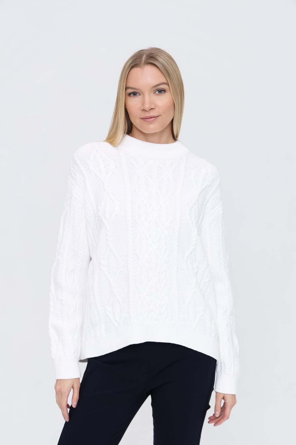 Пуловер Oui женский белый с косами