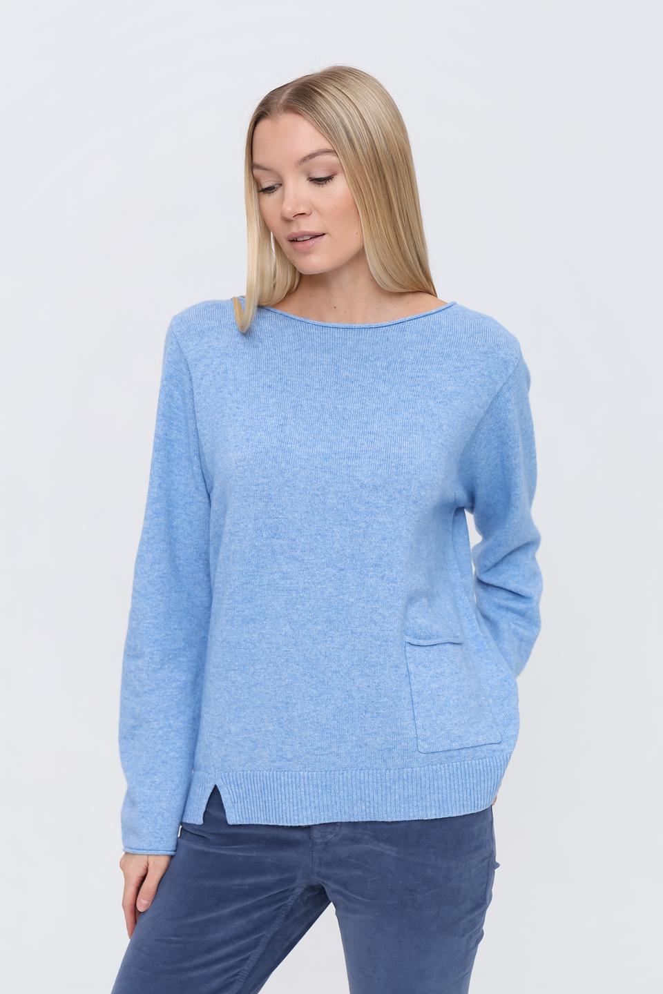 Пуловер Oui голубой с карманом