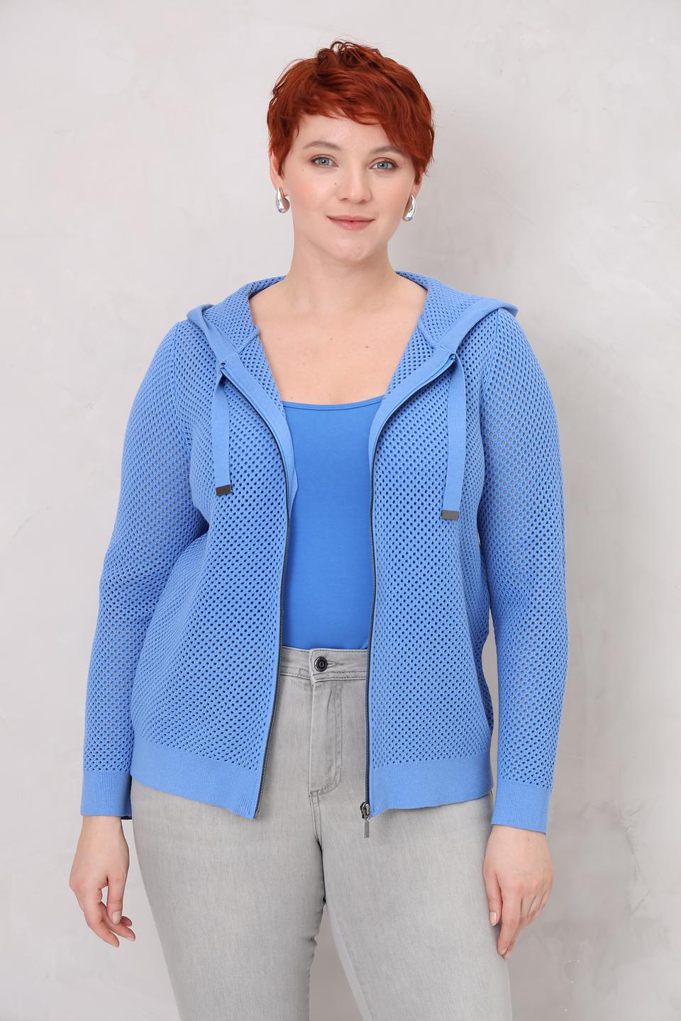 Жакет Lebek с ажурной вязкой голубой
