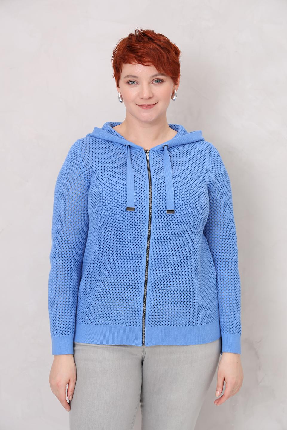 Жакет Lebek с ажурной вязкой голубой