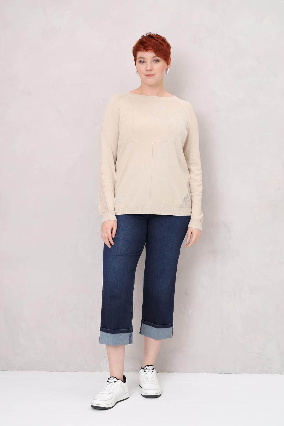 Пуловер Lebek с логотипом бежевый