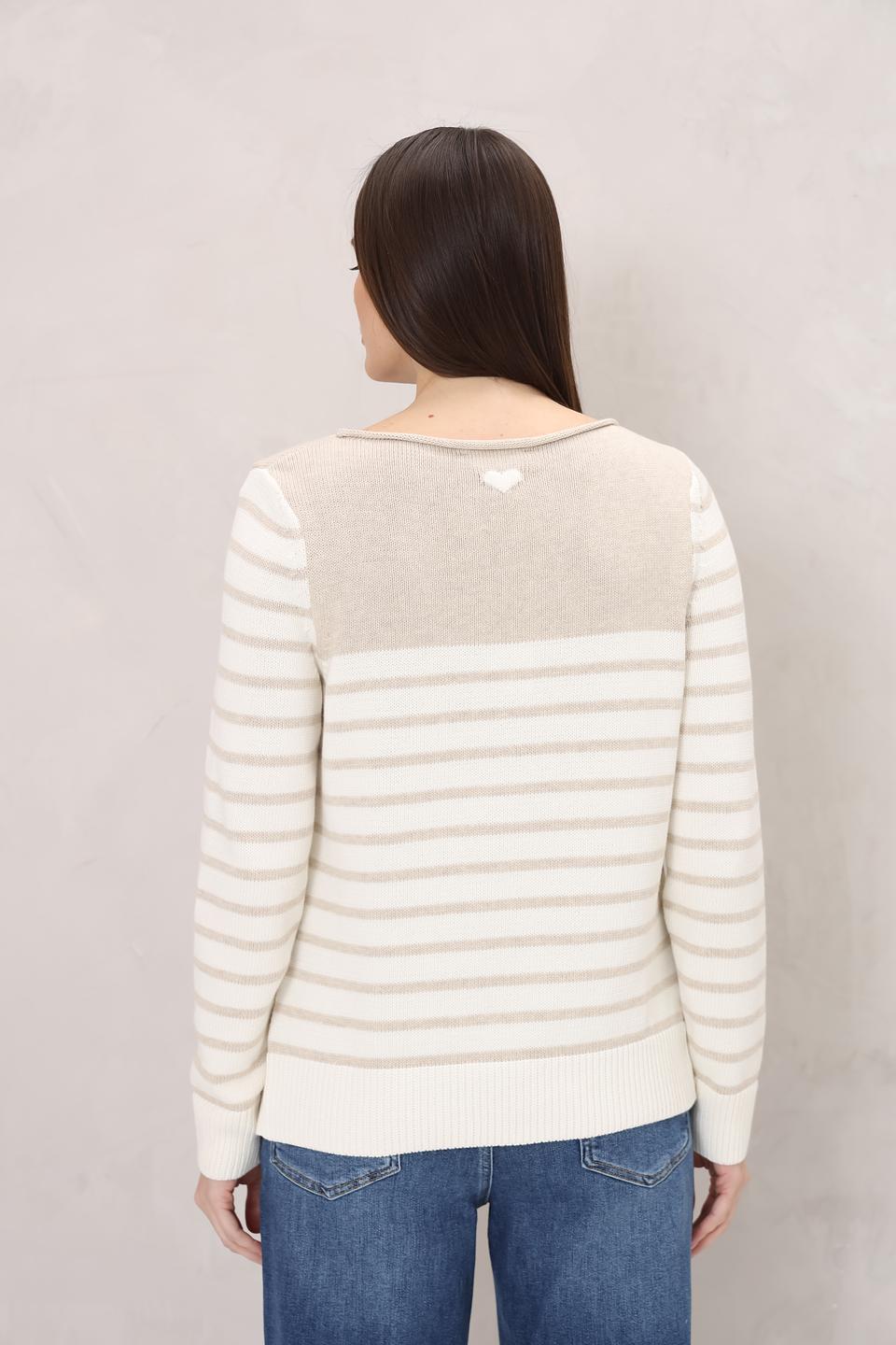 Пуловер Oui в полоску бежевый