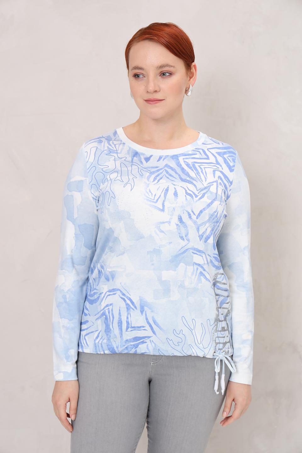 Пуловер Gerry Weber бело-голубой с узором и кулиской