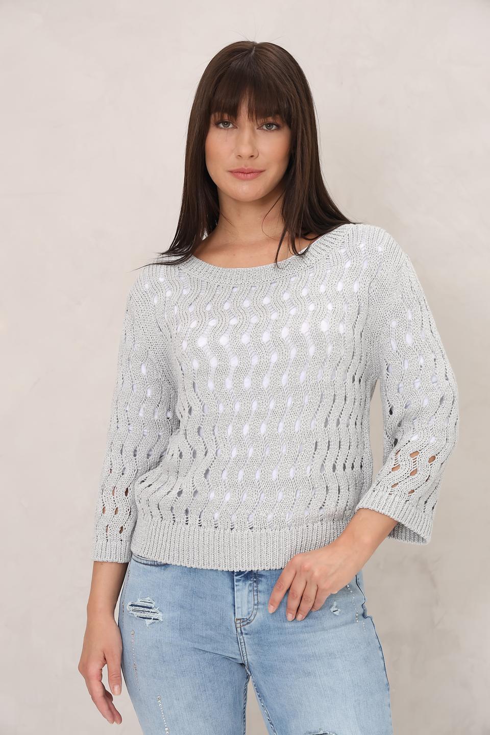 Пуловер Monari с ажурной вязкой серый