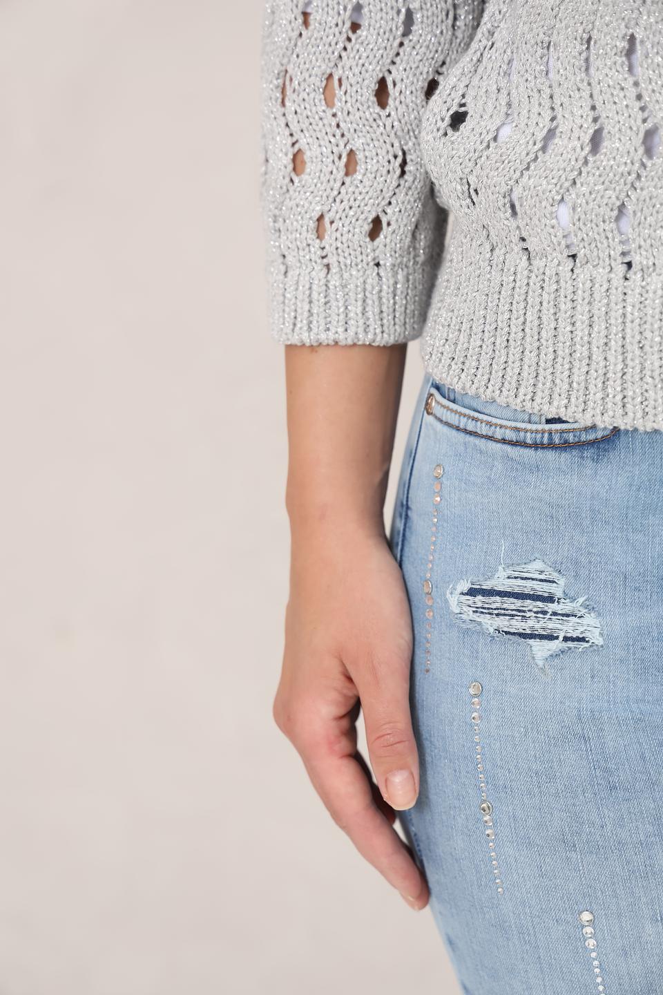 Пуловер Monari с ажурной вязкой серый