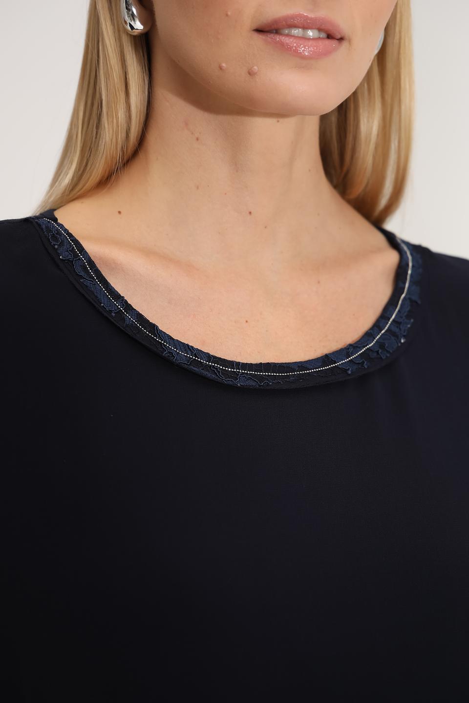 Блуза SE Stenau с кружевом тёмно-синяя