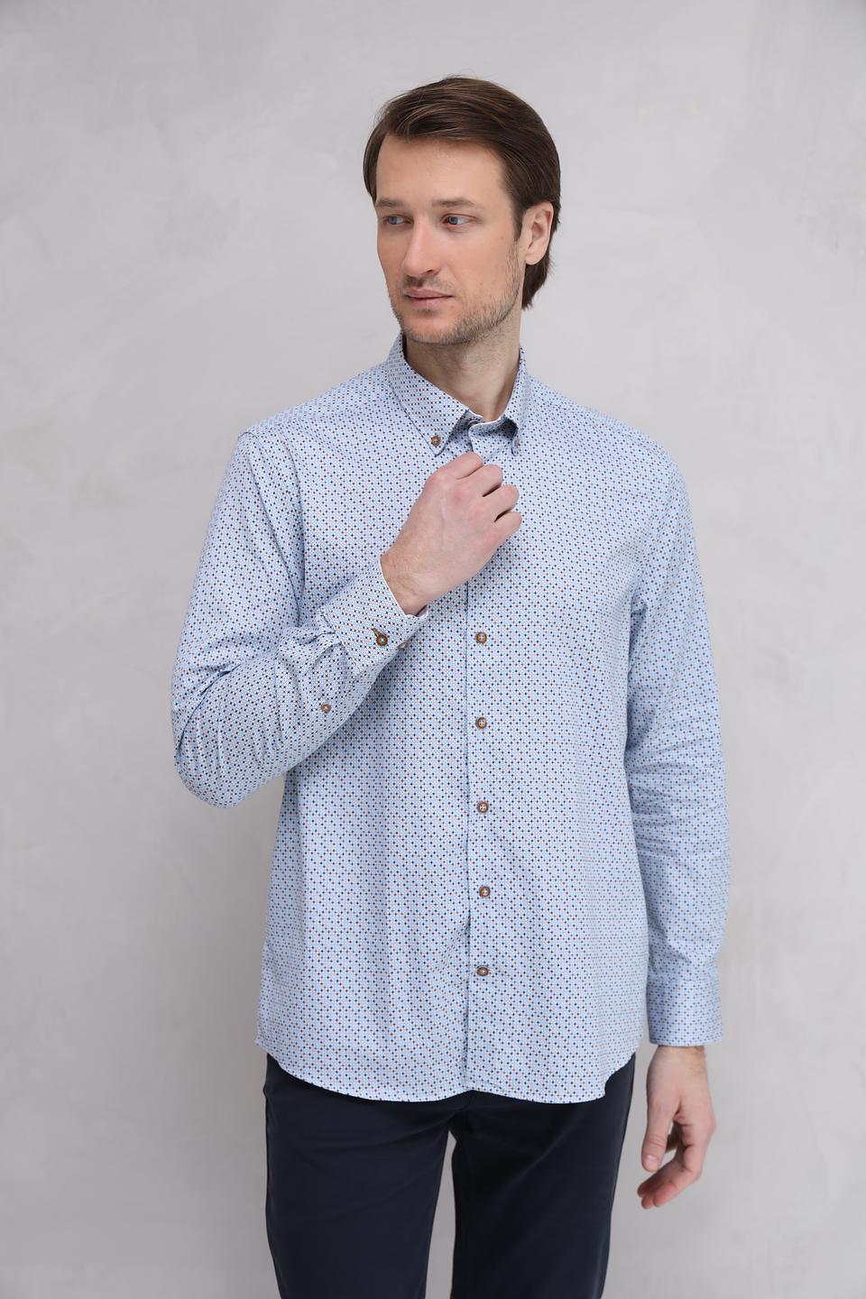 Рубашка Bugatti с принтом голубой